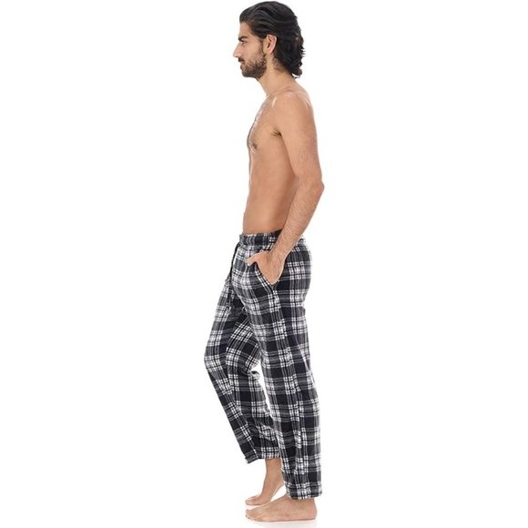 Men's Fleece Pajama Pants - Size Large Soft Plaid Lounge Pants with Pockets - Picture 2 of 8